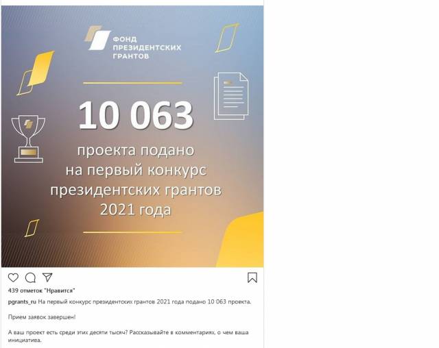 На первый конкурс Фонда президентских грантов 2021 года подано 10063 заявки Три заявки поданы от Ассоциации ТОС Ульяновской области.